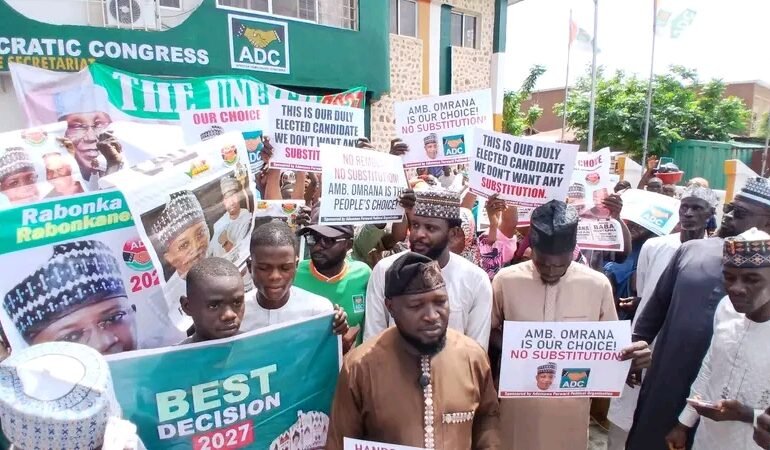 Adamawa ADC members protest alleged plans to remove guber candidate