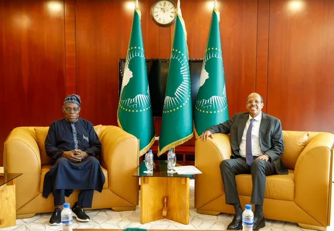 PHOTOS: AU chair, Obasanjo meet over continental peace, stability